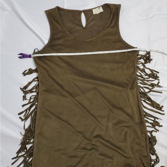 LA HEARTS mini dress earth tone sleeveless vegan suede fringe S - Picture 9 of 10